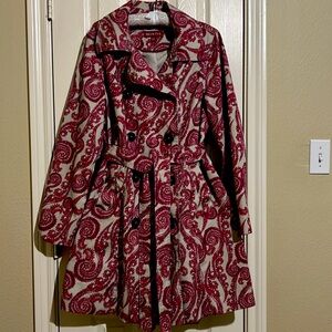 Merona Paisley Pink Trench Coat Sz XXL